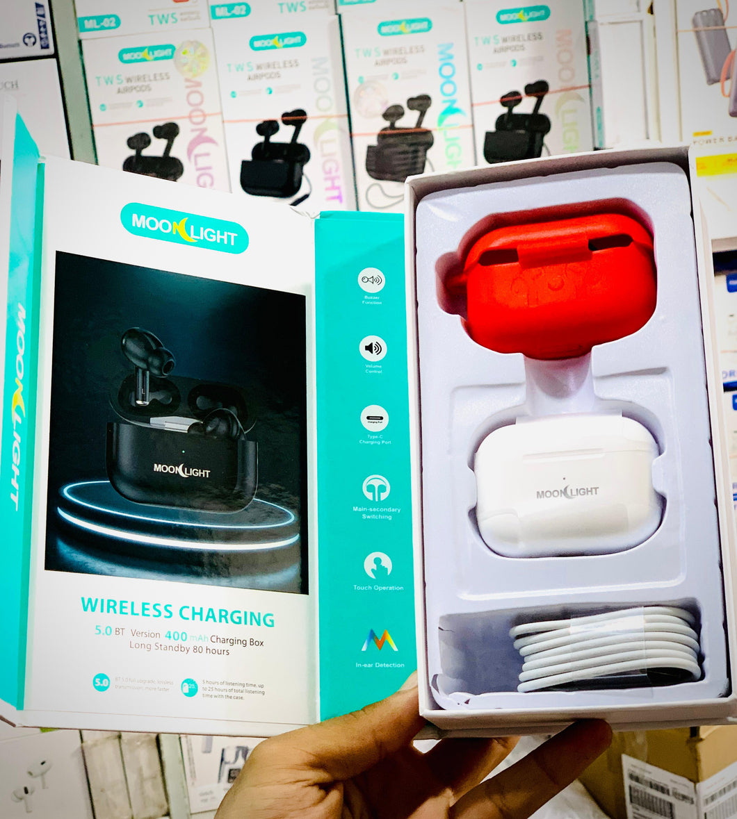 Moonlight New Model Bluetooth AirPods Pro 2 With Magnetic Design Wireless Charging Case Buzzer Volume Control Big Battery And Bluetooth Pouch (White)