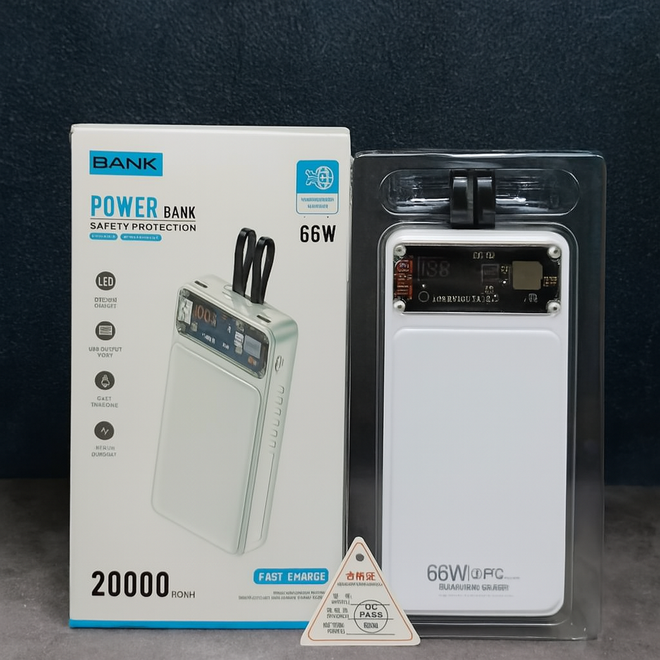 66W 20000mAh Power Bank With LED Display | Super Fast Charging Portable Power Bank With Dual USB Output And Safety Protection