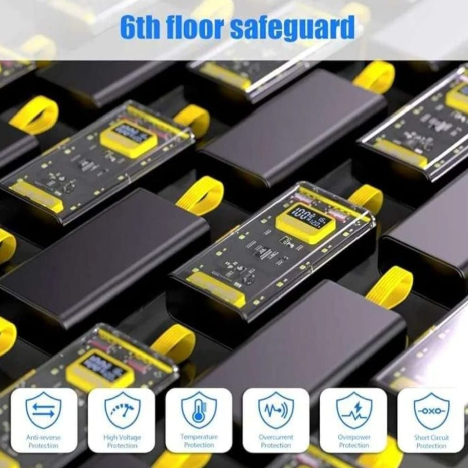 Transparent Power Bank With LED Light | Fast Charging Portable Power Bank With Dual USB Output And Smart Display (10000mah)